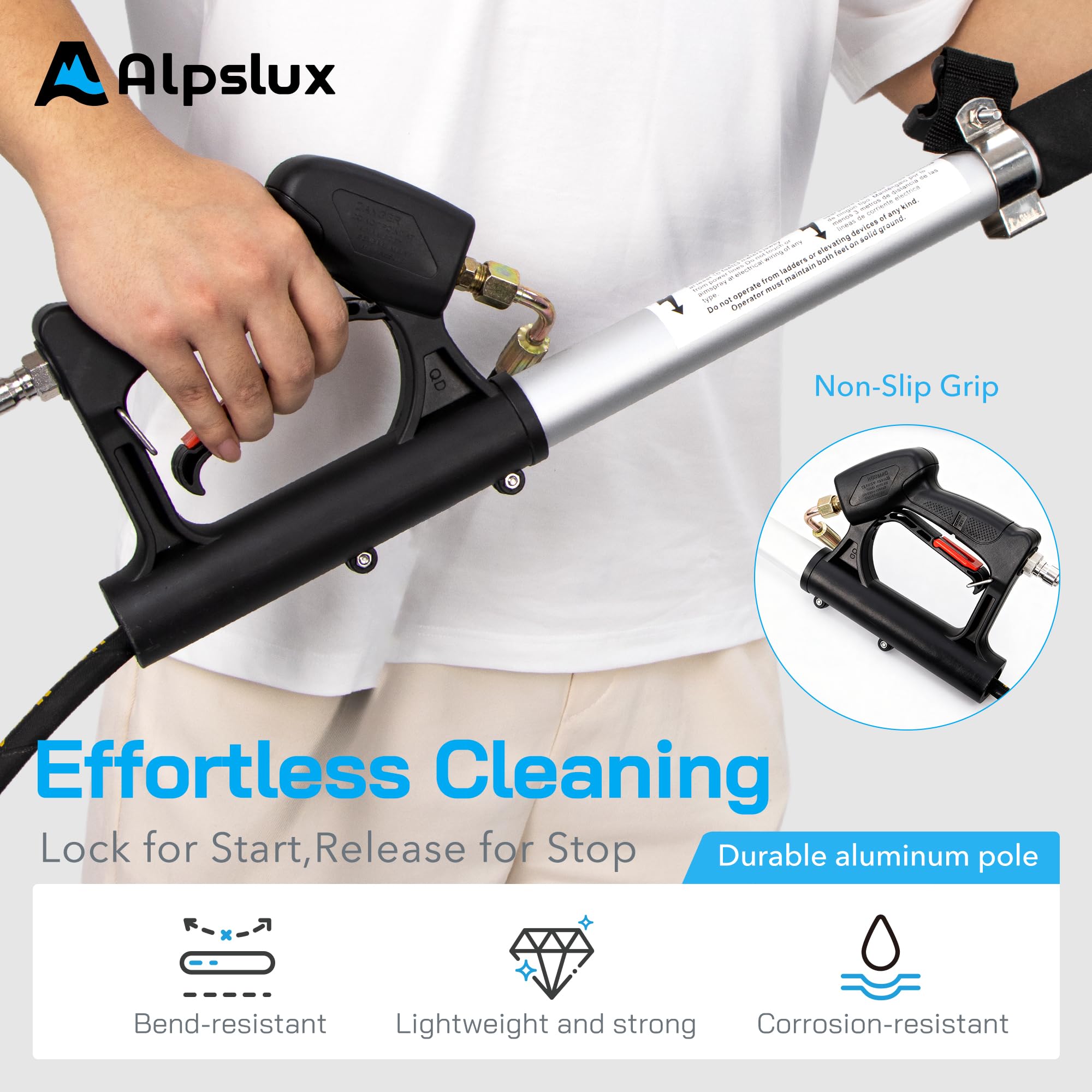 Alpslux hose adapters ensure compatibility with most pressure washers.