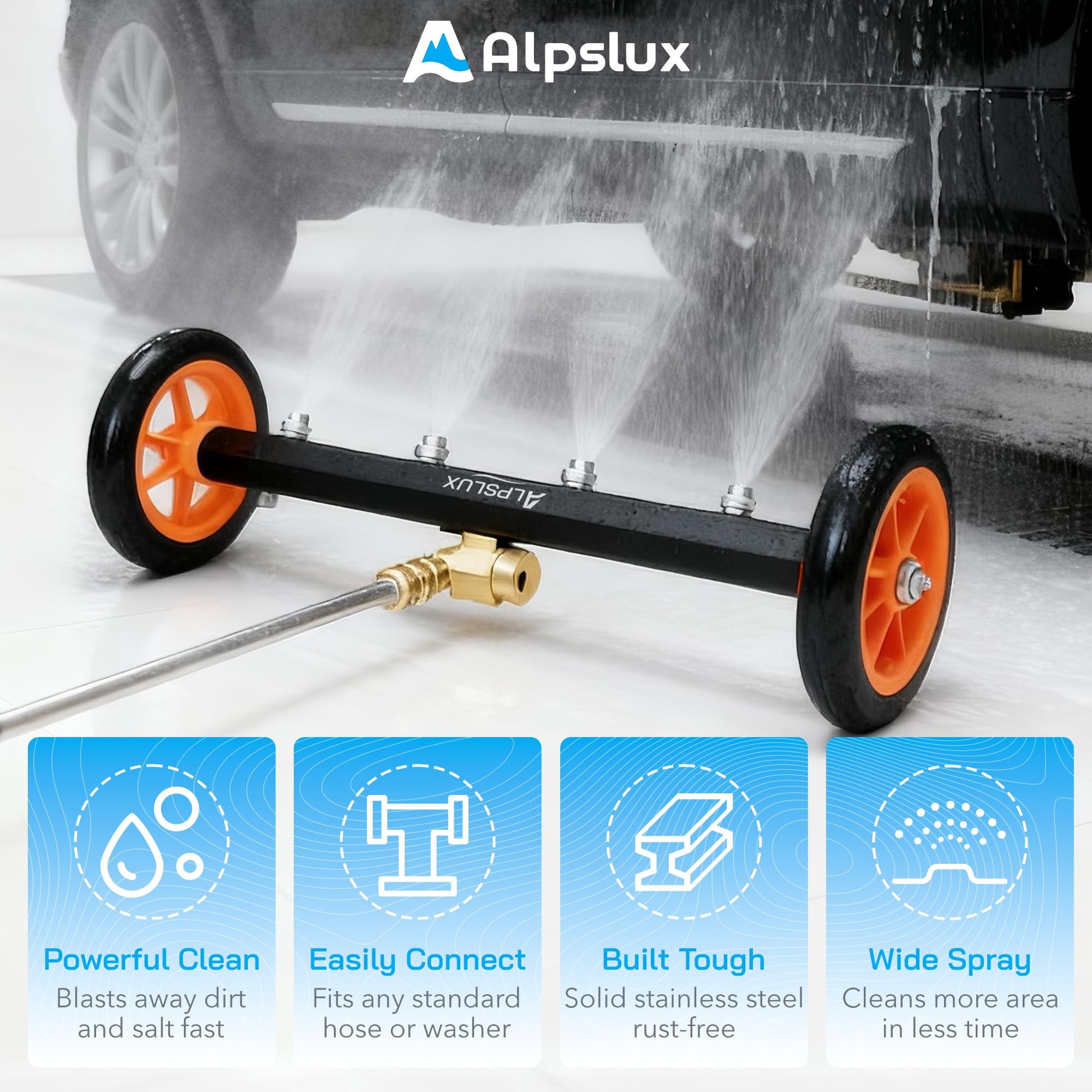 Alpslux low profile access design enables cleaning tight undercarriages.