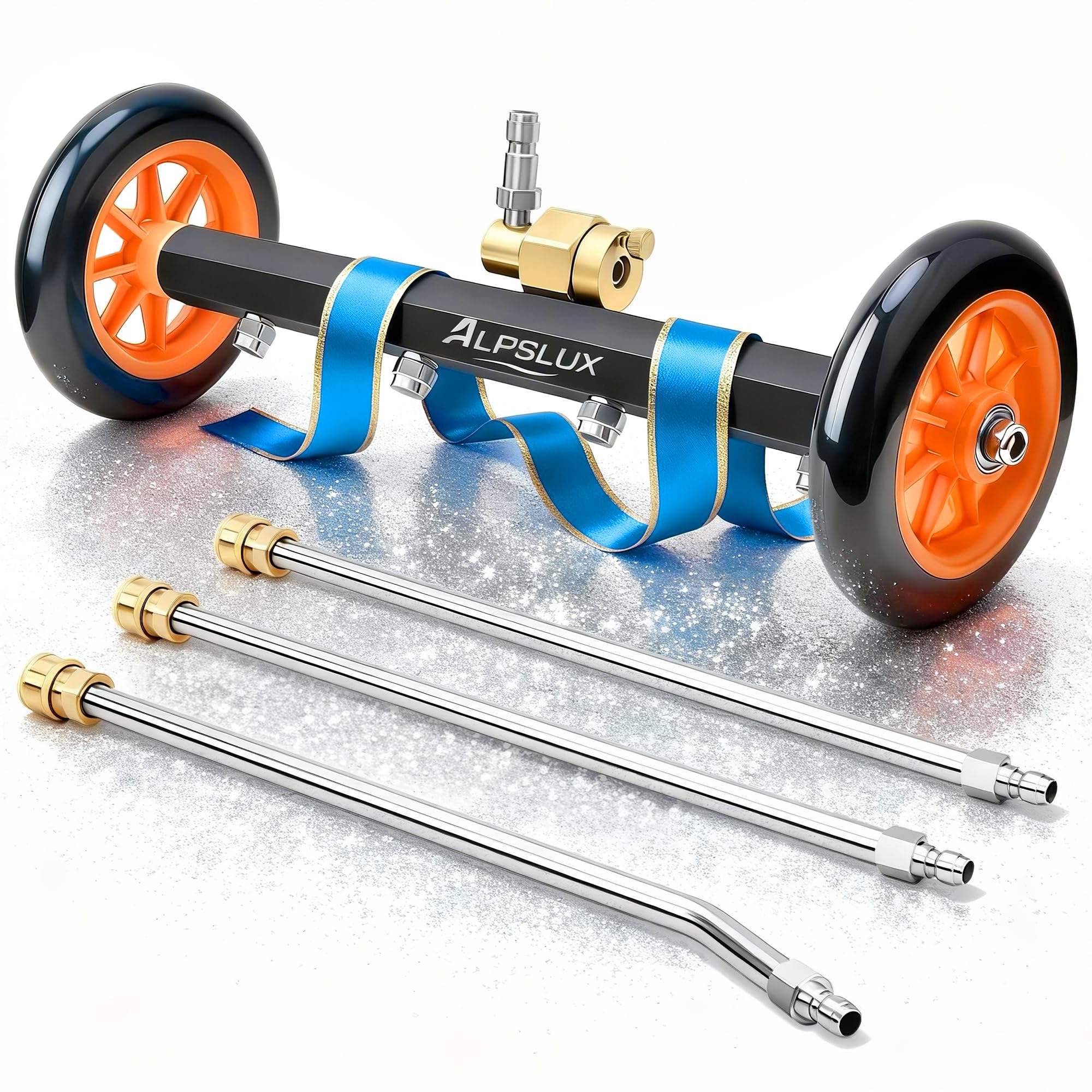 Alpslux underbody cleaner with a 16 inch water broom for deep chassis rinsing.