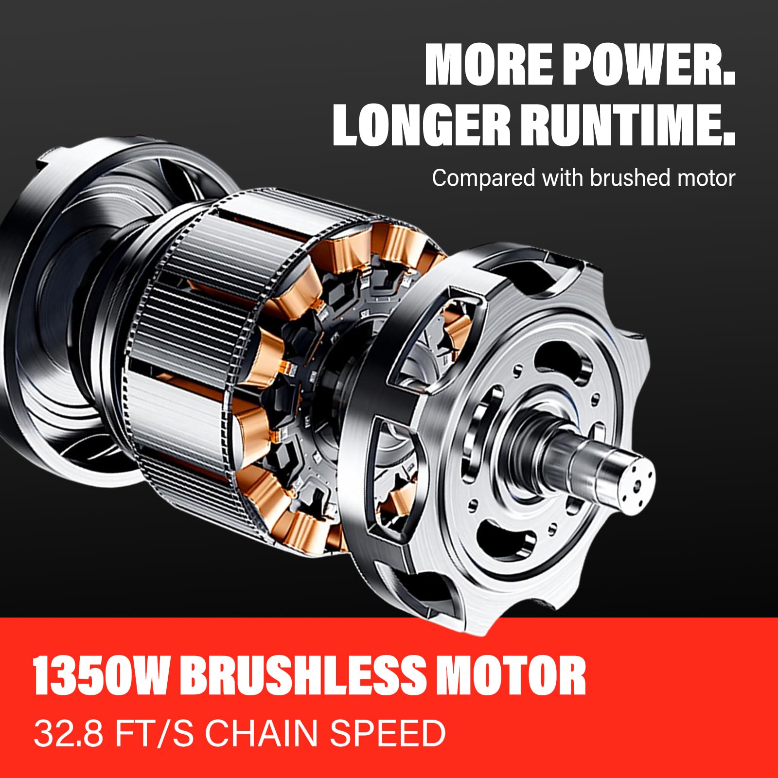ALSO GO 42V brushless motor delivers powerful cutting and cooler operation.