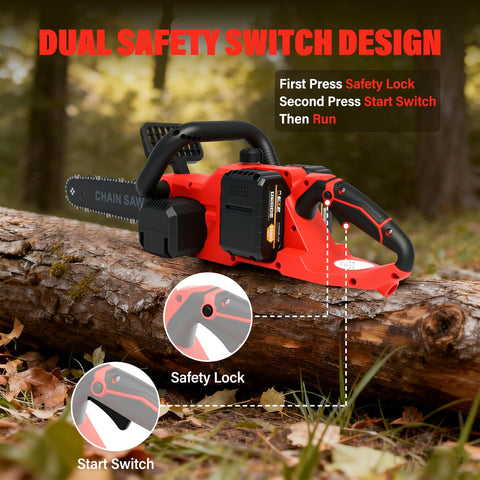 ALSO GO dual safety switch helps prevent accidental starts during pruning.