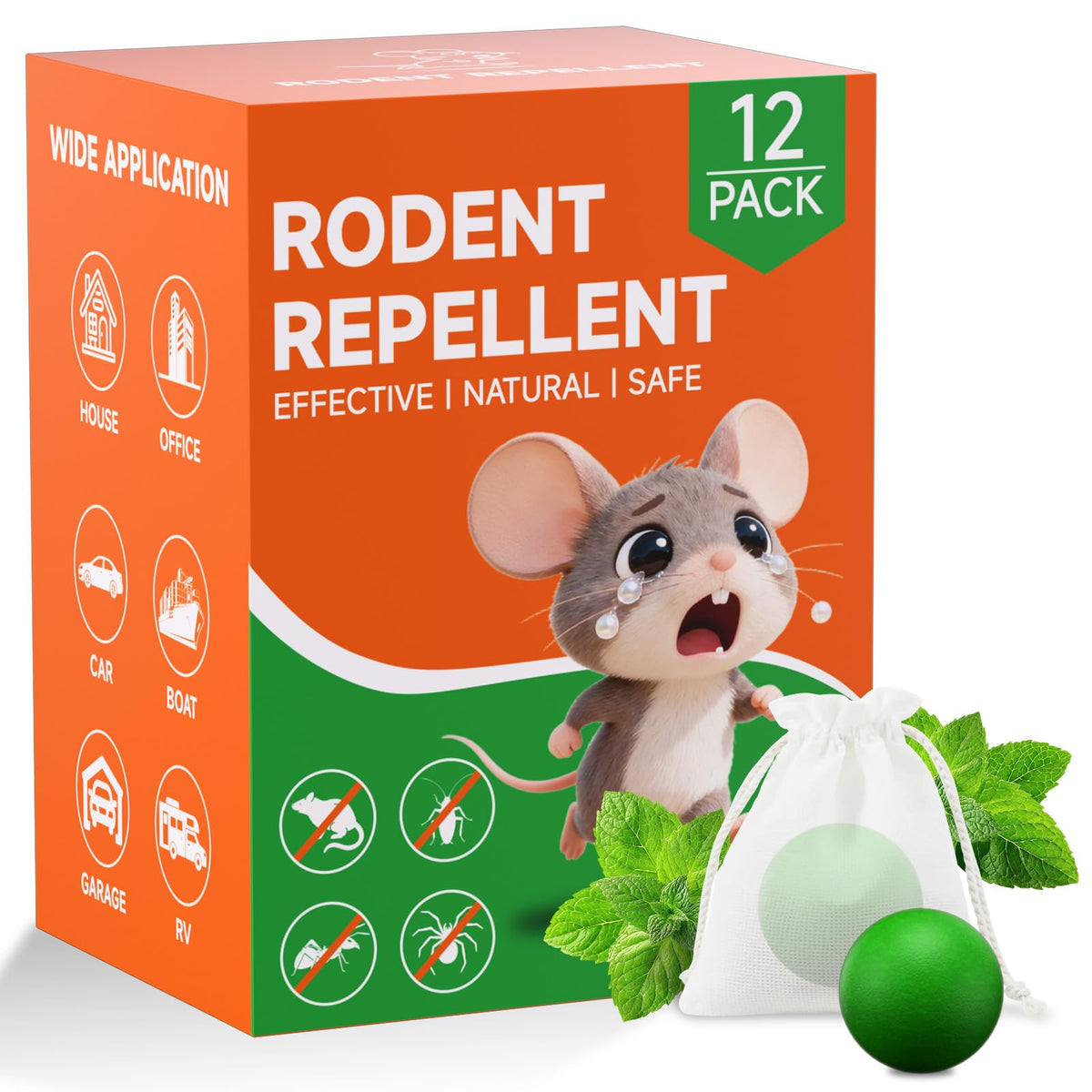 Altaz 12-pack peppermint rodent balls for indoor and outdoor deterrence.