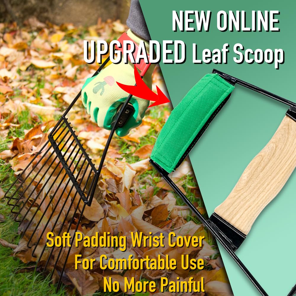 Altdorff leaf rake with wrist protection reduces strain during gardening.