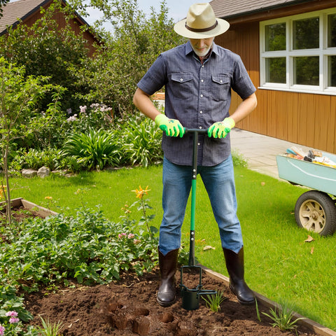 Altdorff long-handle design reduces bending during planting.
