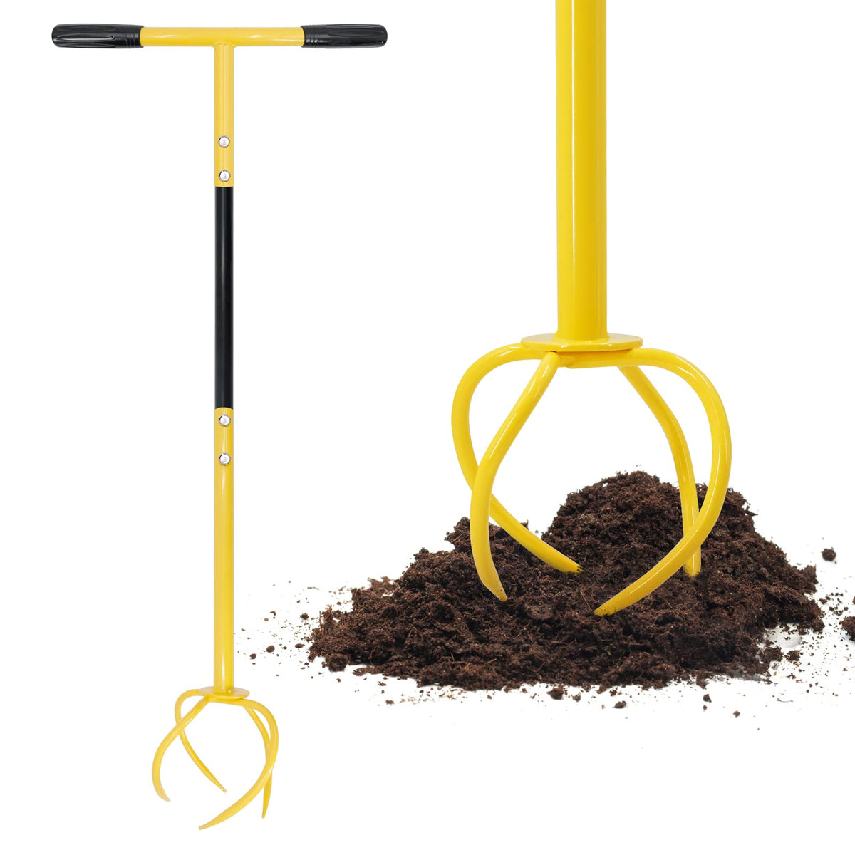 Altdorff twist tiller with arc handle, reducing strain during soil turning.