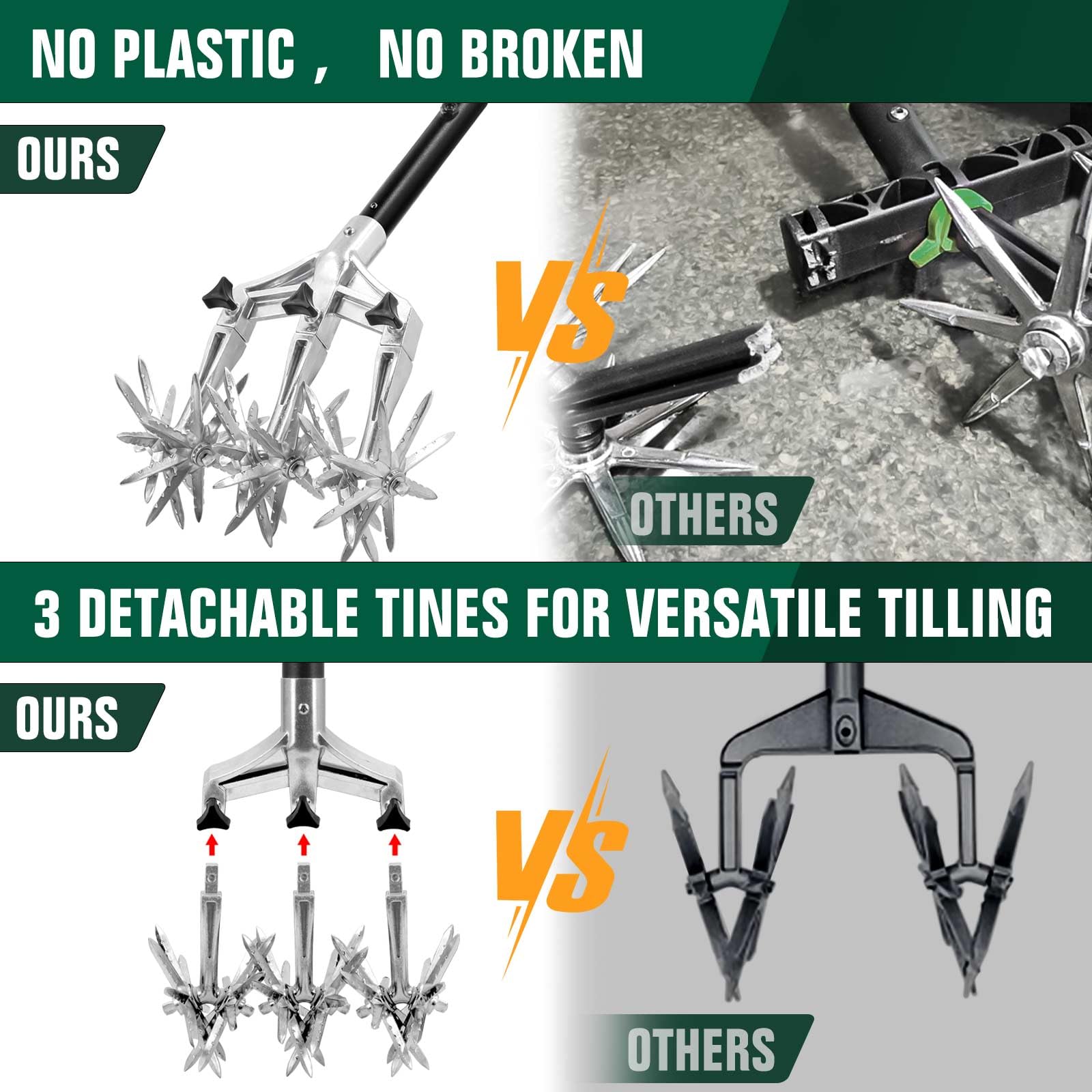 Altdorff detachable tines allow versatile tilling around plants.