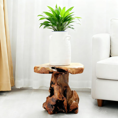ALTERMATE live-edge cedar table highlights unique knots and curves.
