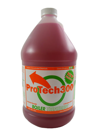 Alternative Heating ProTech 300 bottle pour demonstrates easy dosing for boiler protection.