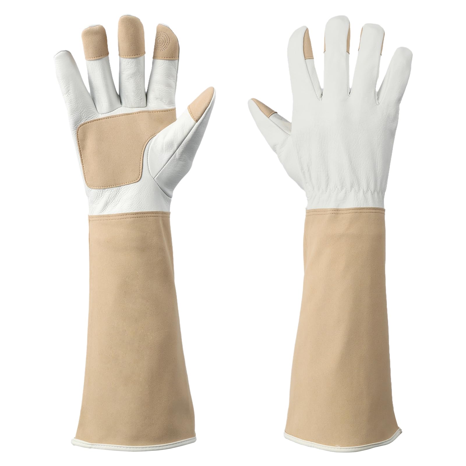 Altozor long cowhide leather gardening gloves protect hands during extended pruning work.