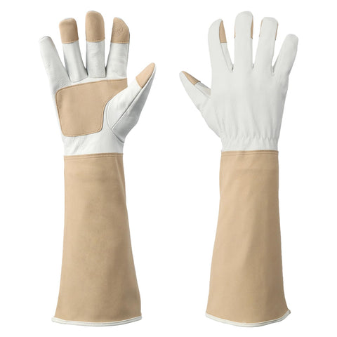Altozor long cowhide leather gardening gloves protect hands during extended pruning work.