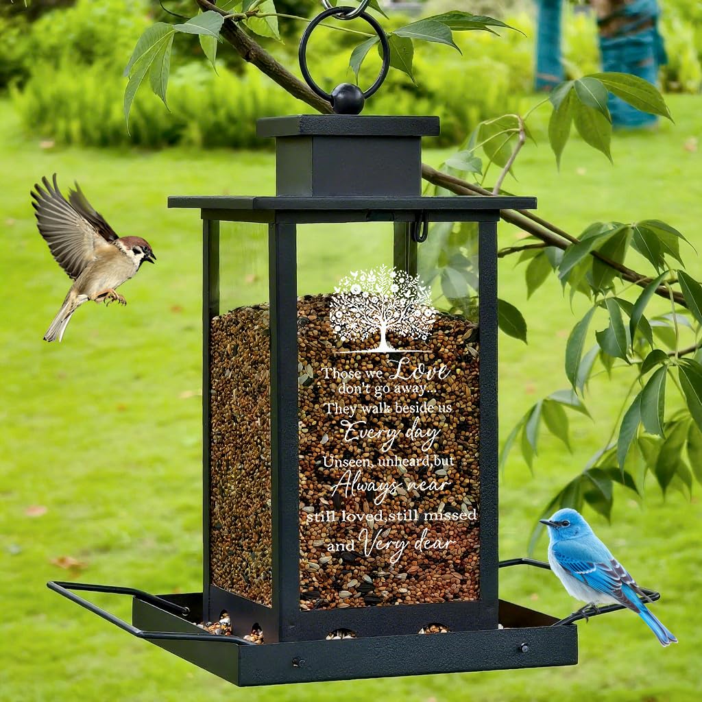 AlwaysLovarious sympathy memorial bird feeder side view, weather-resistant design.