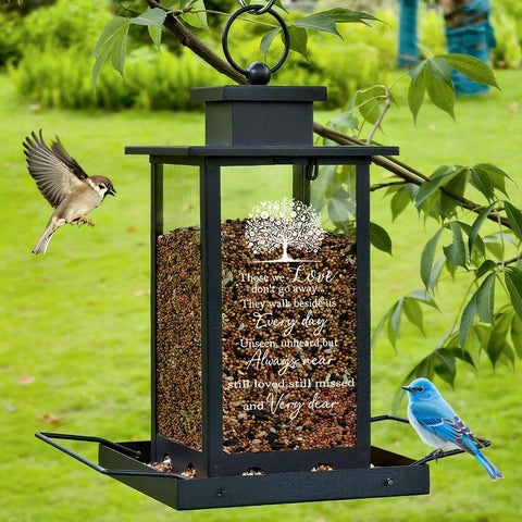 AlwaysLovarious sympathy memorial bird feeder side view, weather-resistant design.