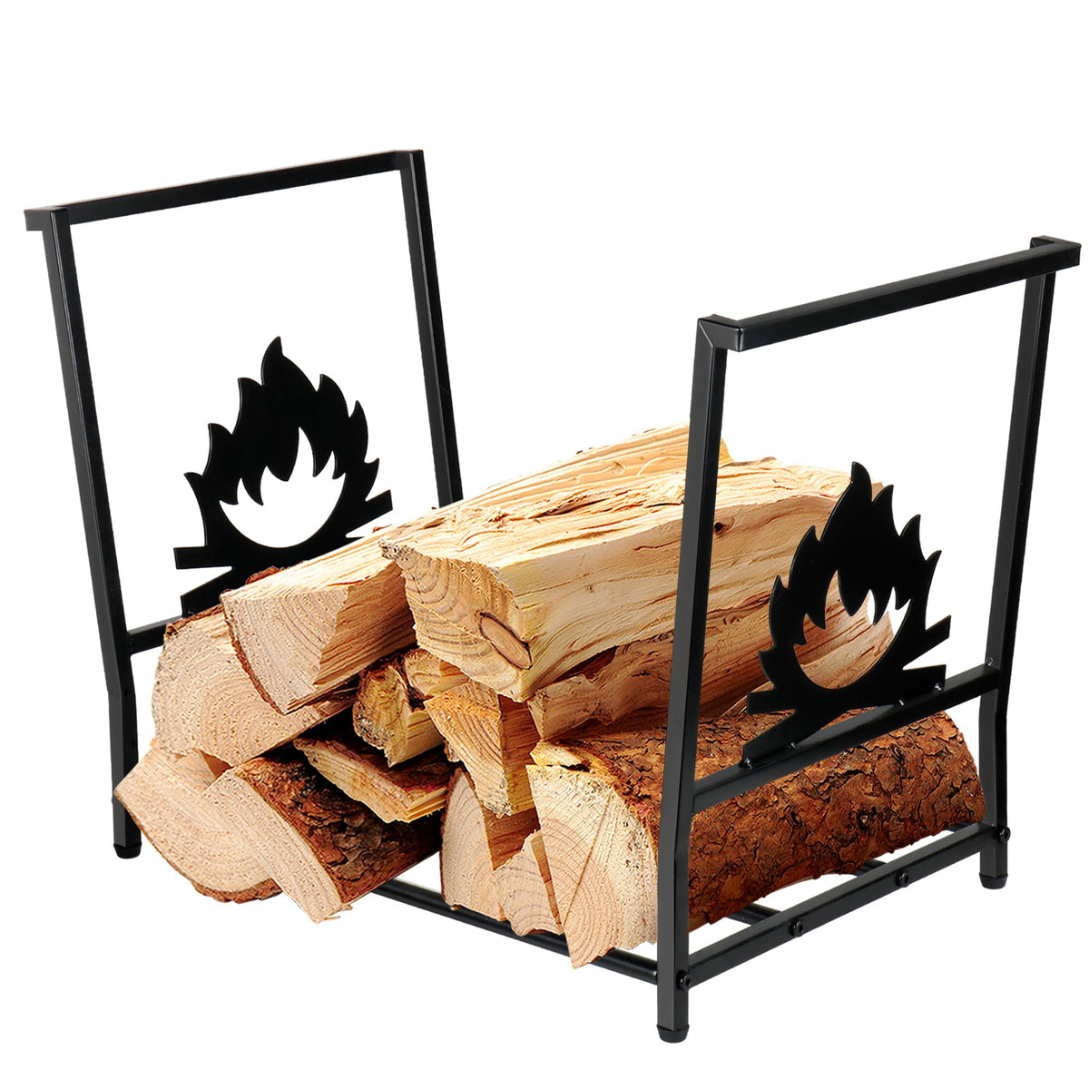 Alyoen firewood rack in rustproof metal keeps wood organized and ready.
