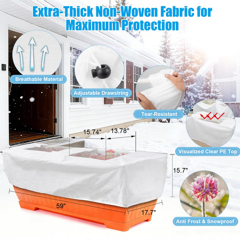 ALYSTER drawstring frost protection cover secures pots against wind and cold.