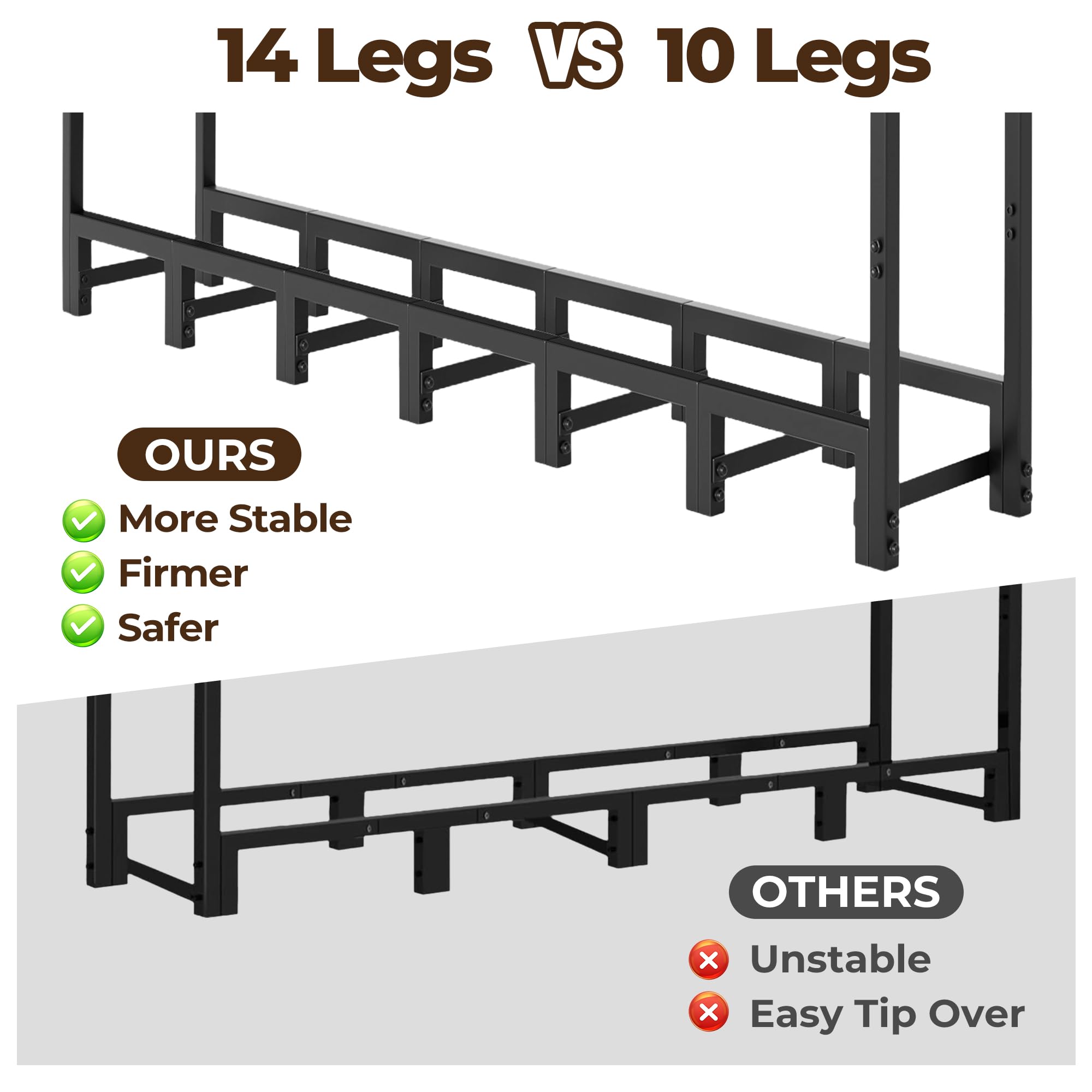 Amagabeli fourteen-rack-legs design enhances stability for heavy logs