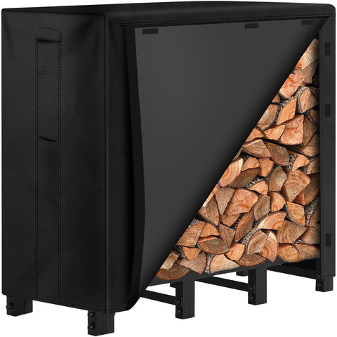 AMAGABELI 4ft firewood rack outdoors keeps logs organized and elevated.