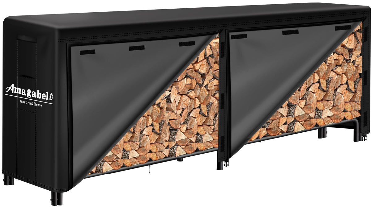 AMAGABELI GARDEN & HOME 8ft firewood rack with cover in outdoor setup keeps logs organized.