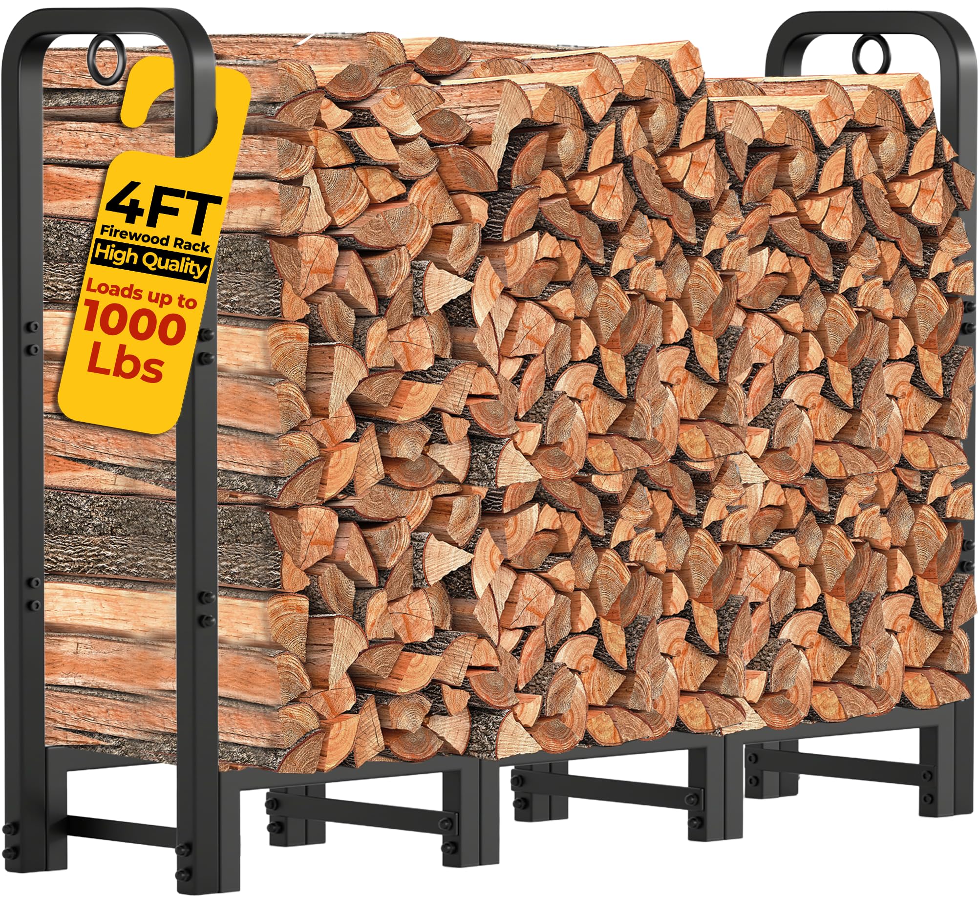 AMAGABELI firewood rack 4ft outdoor keeps wood organized on the porch