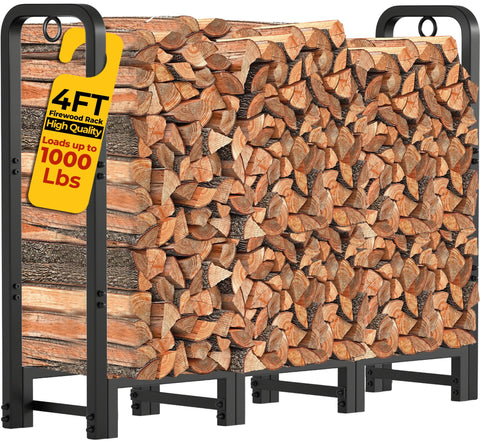AMAGABELI firewood rack 4ft outdoor keeps wood organized on the porch