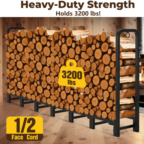 Amagabeli log rack assembly showing sturdy base for stable wood piles