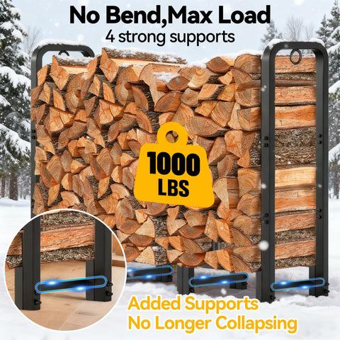 AMAGABELI heavy-duty steel log rack for durable outdoor storage