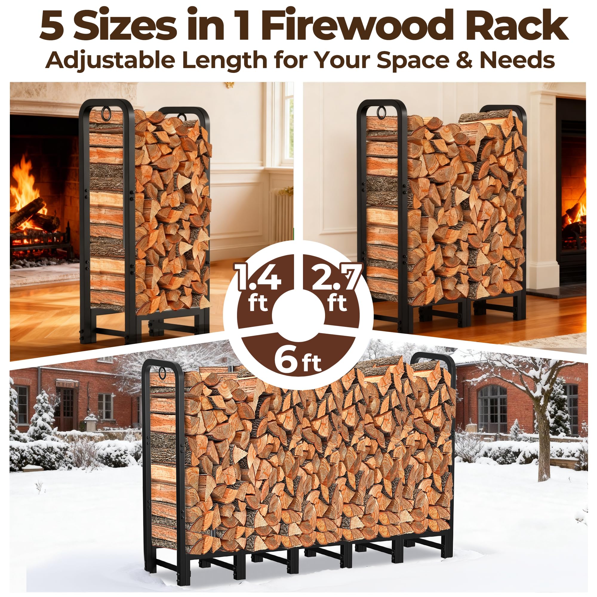 AMAGABELI quarter-face-cord capacity helps balance wood stock without clutter.