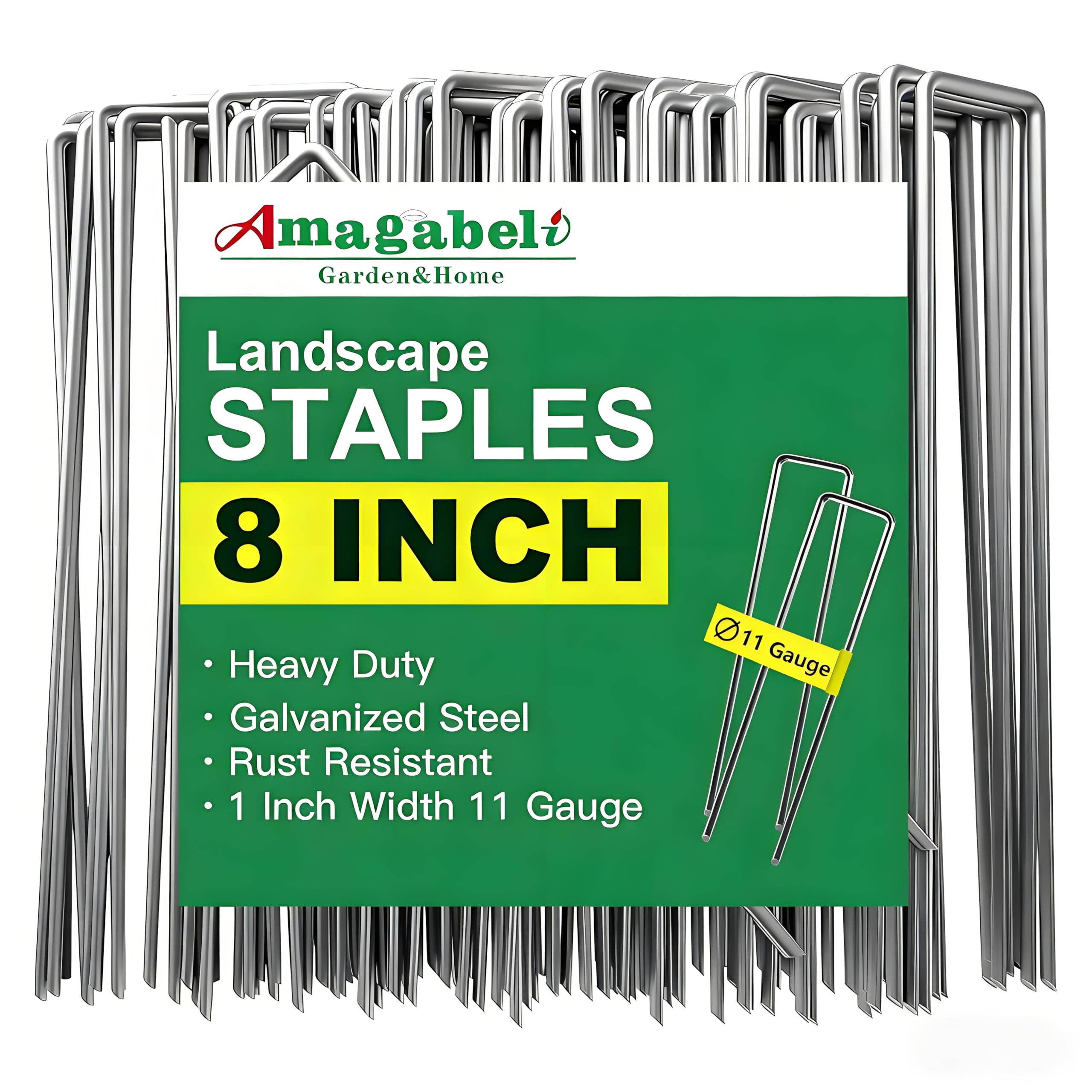 AMAGABELI Garden 300-pack galvanized landscape staples 8-inch for secure ground anchoring