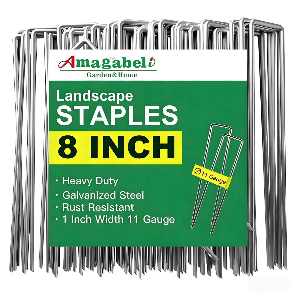 AMAGABELI Garden 300-pack galvanized landscape staples 8-inch for secure ground anchoring