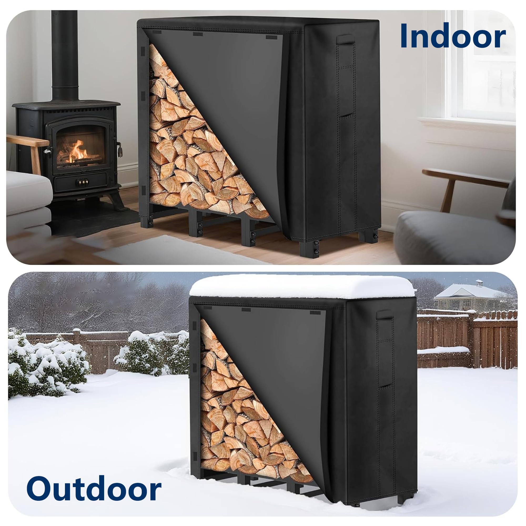 AMAGABELI GARDEN & HOME black firewood cover keeps wood dry outside.