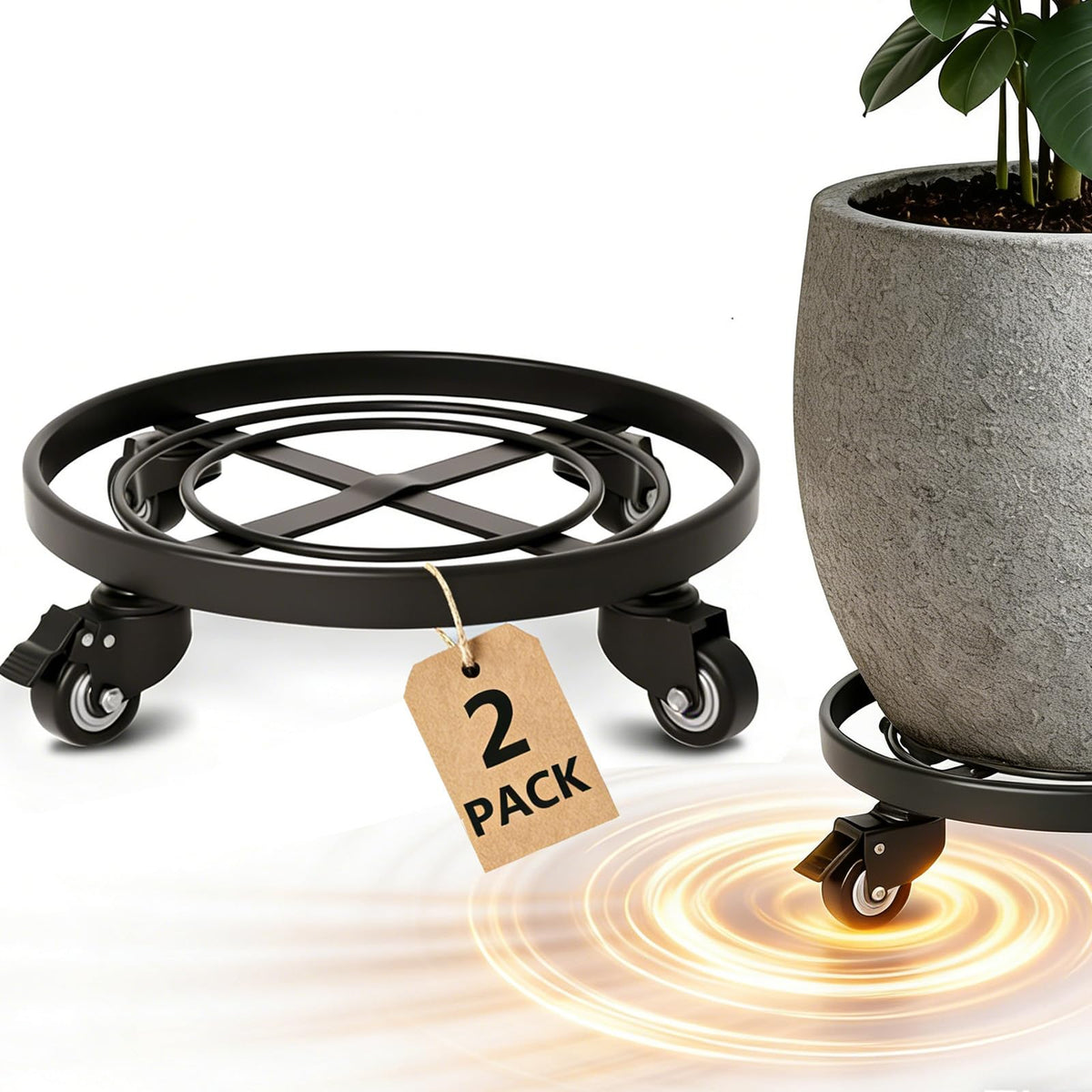 AMAGABELI Garden & Home plant caddy with wheels, 14-inch, ideal for easy indoor relocation.