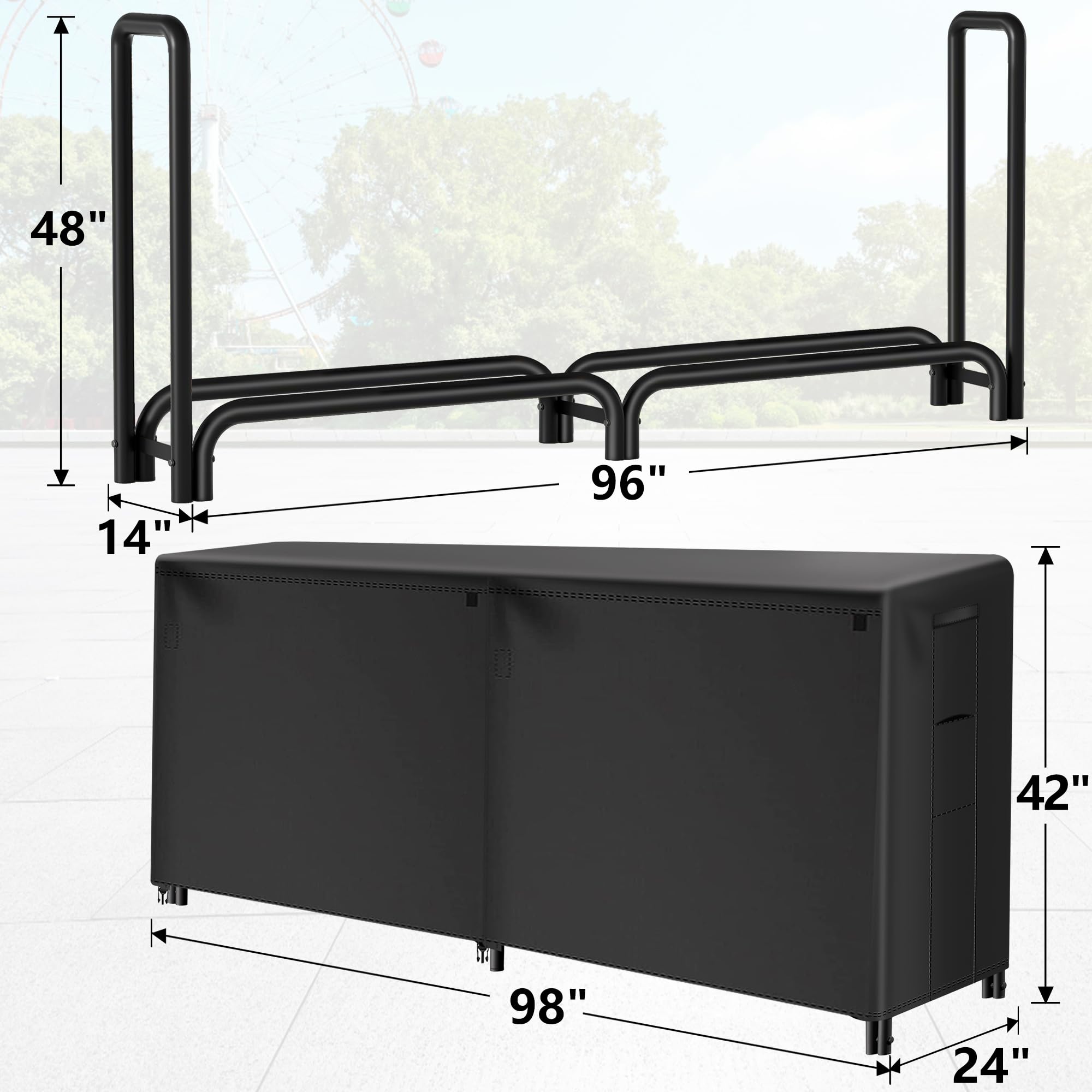 AMAGABELI wood storage solution shields logs from rain, snow, and sun.