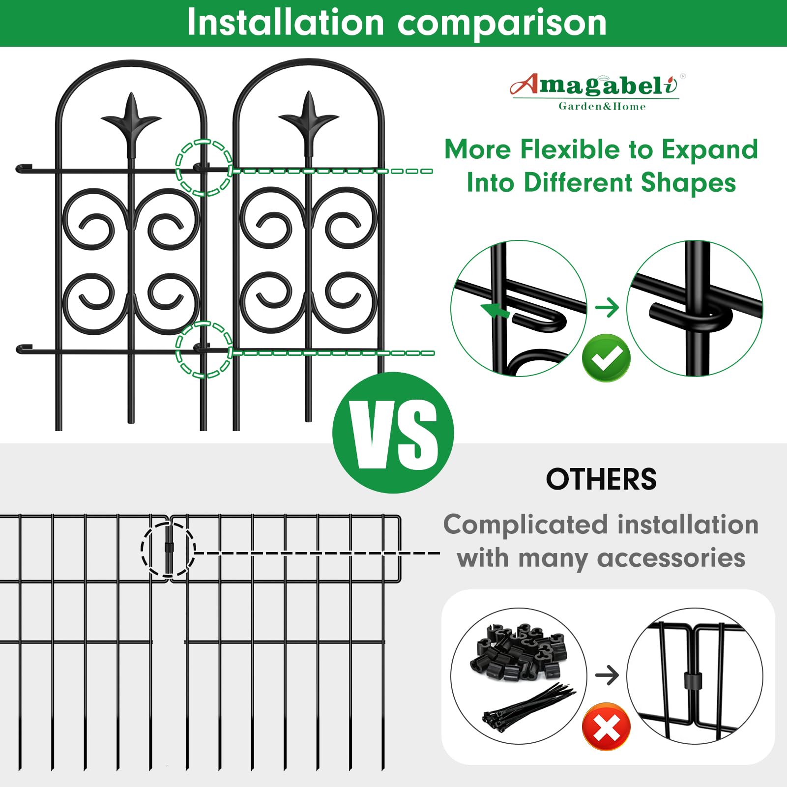 AMAGABELI rustproof black fence resists sun and rain for lasting color.