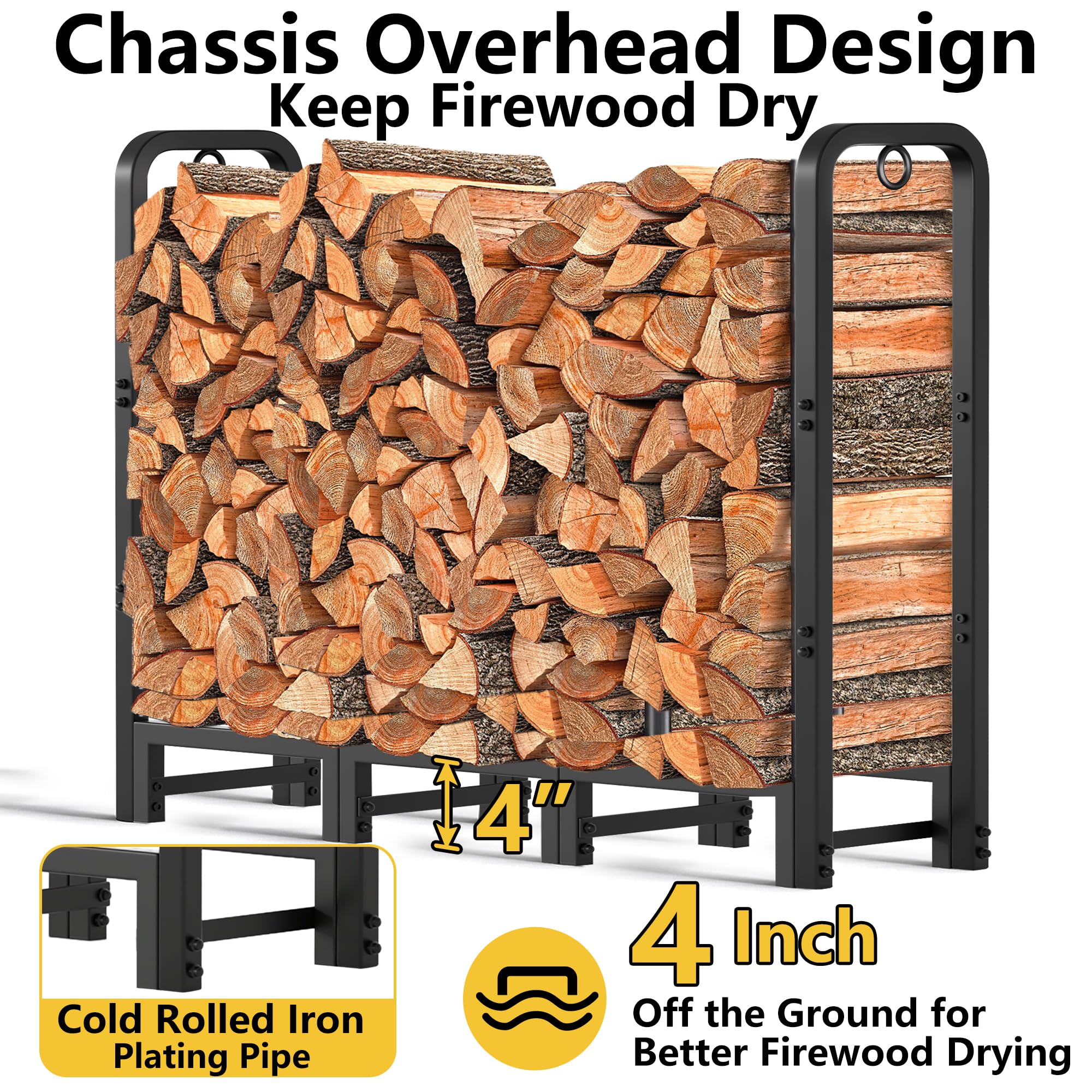 Ventilated AMAGABELI rack promotes dry firewood with downward vents.