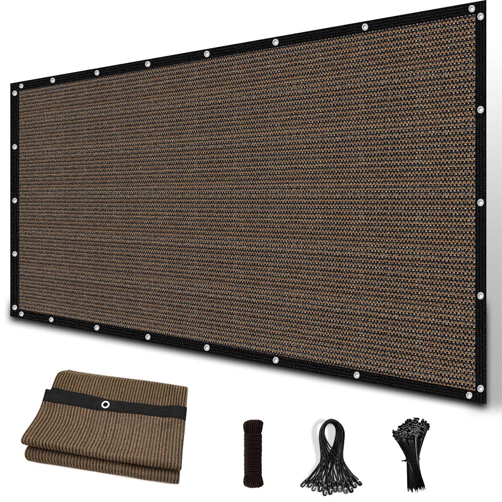 Amagenix 90Shade mocha cloth full view provides outdoor shade for the patio.