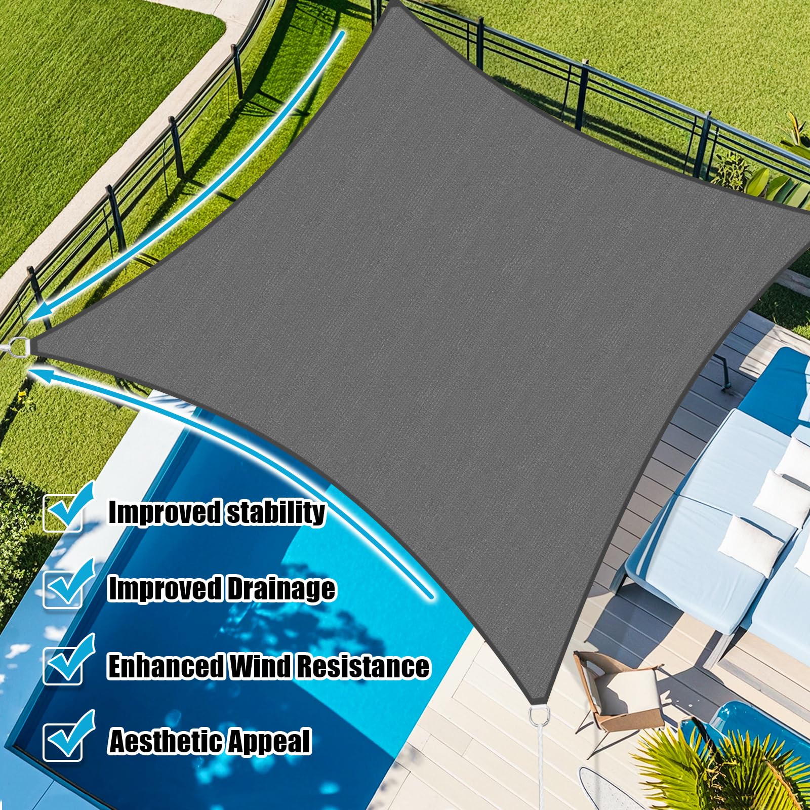 Amagenix dark-grey shade canopy installed above a patio area for cooling shade