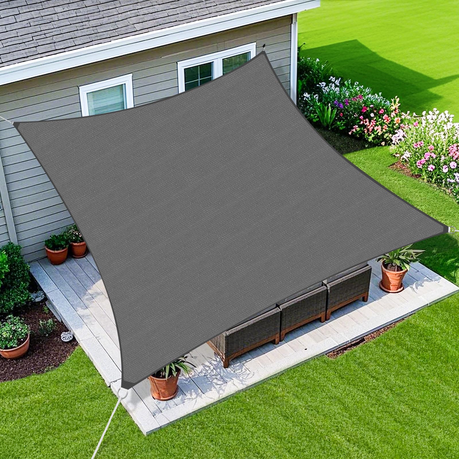 Amagenix sun shade sail 16x20 curved edge over patio, providing shade and UV protection