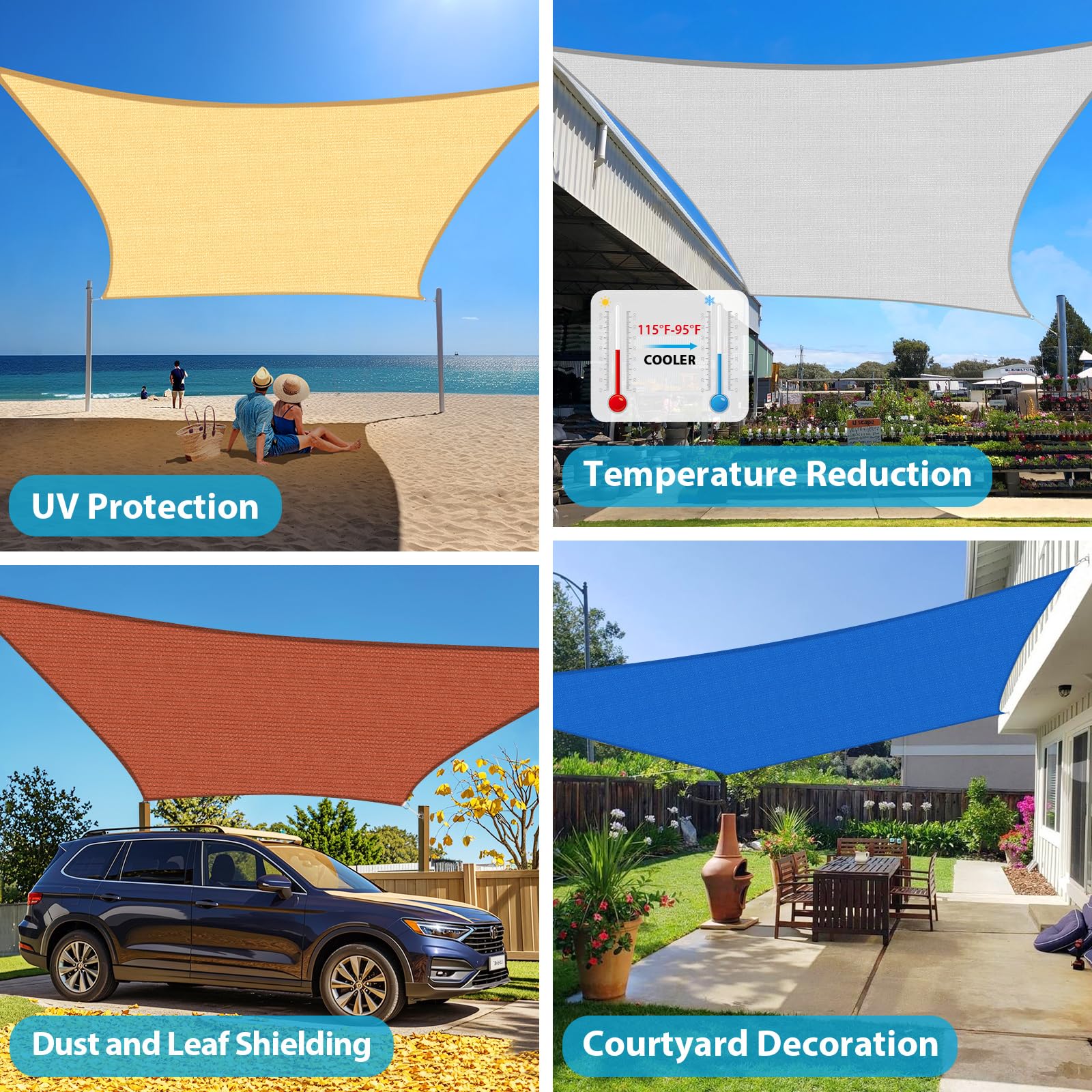 Amagenix sun shade sail with 304 stainless D-rings offers durable, secure mounting.