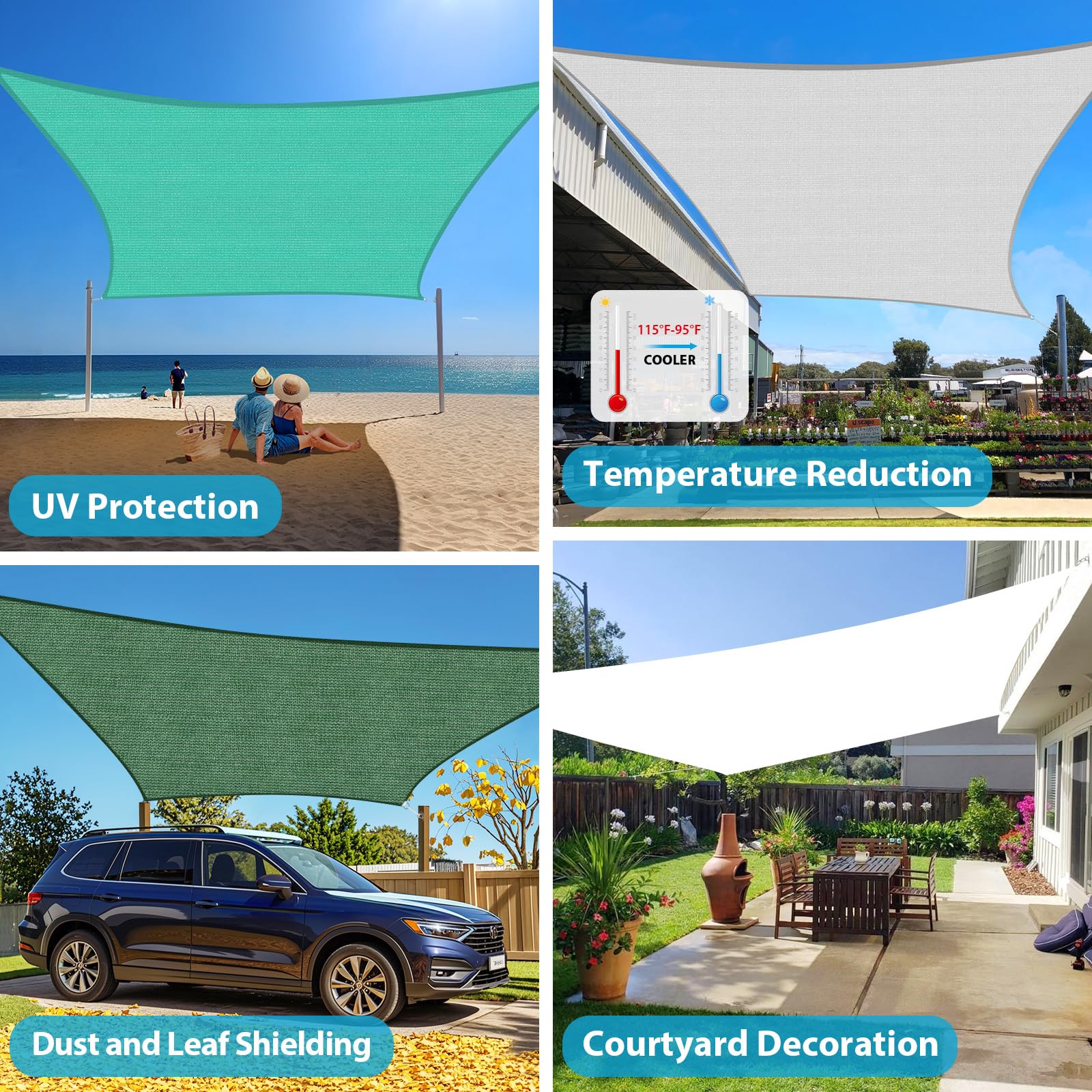 Amagenix sun shade sail with 304 stainless rings enables durable mounting.