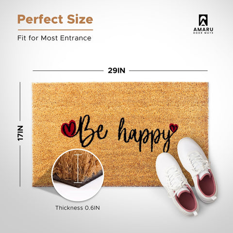 AMARU DOOR MATS Be Happy coir door mat anti-slip backing keeps entrances safe.