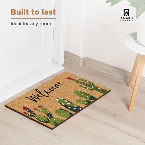 AMARU Cactus doormat with anti-slip PVC backing for safety