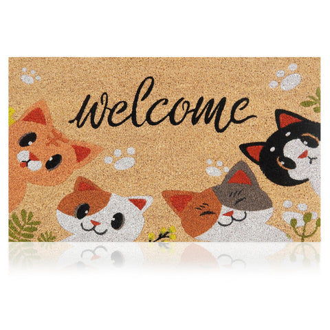 AMARU cats door mat 17x29 coir with anti-slip backing helps keep entryway clean
