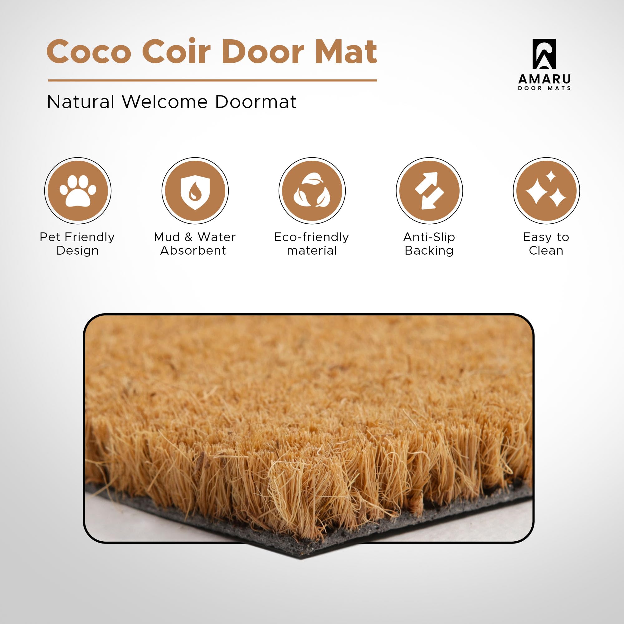 AMARU DOOR MATS 17x29 inch front-door mat fits standard doorways for a welcoming entry.