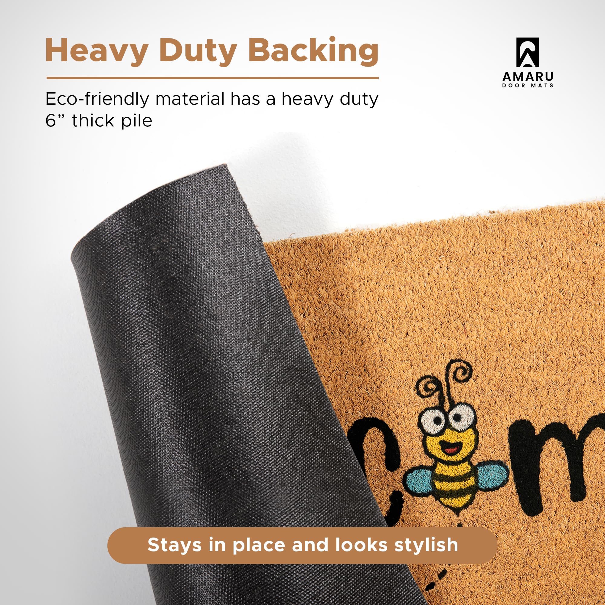 AMARU DOOR MATS Bee coconut fiber texture adds natural charm.
