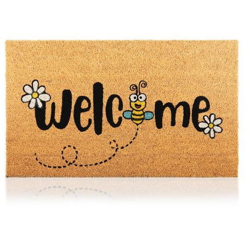 AMARU DOOR MATS Bee coir surface enhances entryway with natural texture.