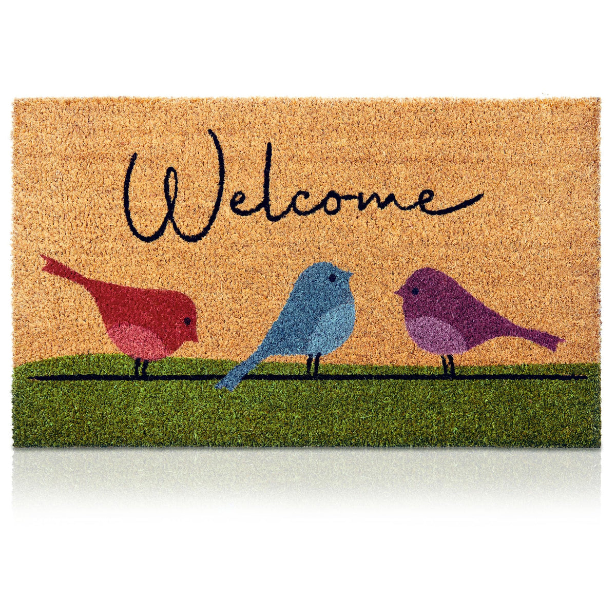 AMARU DOOR MATS Colorful Birds design on coconut fiber enhances curb appeal.