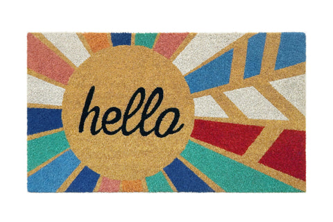 AMARU DOOR MATS Hello Colorful 17x29 coir mat front view traps dirt