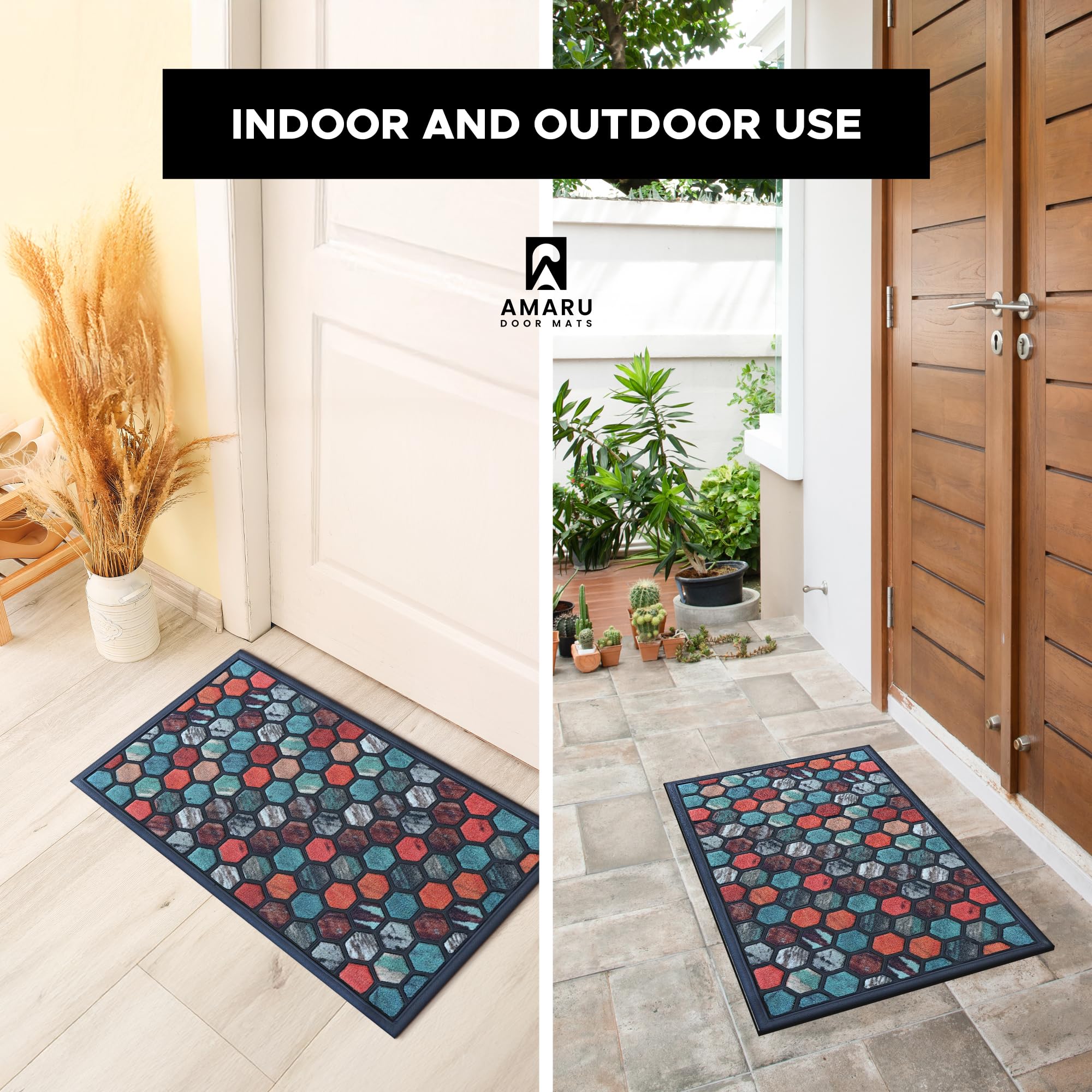 AMARU DOOR MATS Hive coarse fibers endure wear while maintaining color.