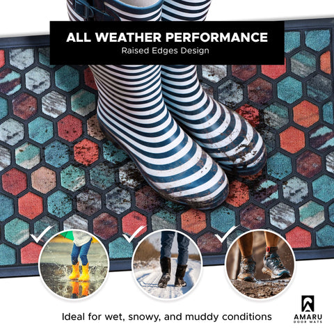 AMARU DOOR MATS Hive waterproof backing prevents slips on wet surfaces.