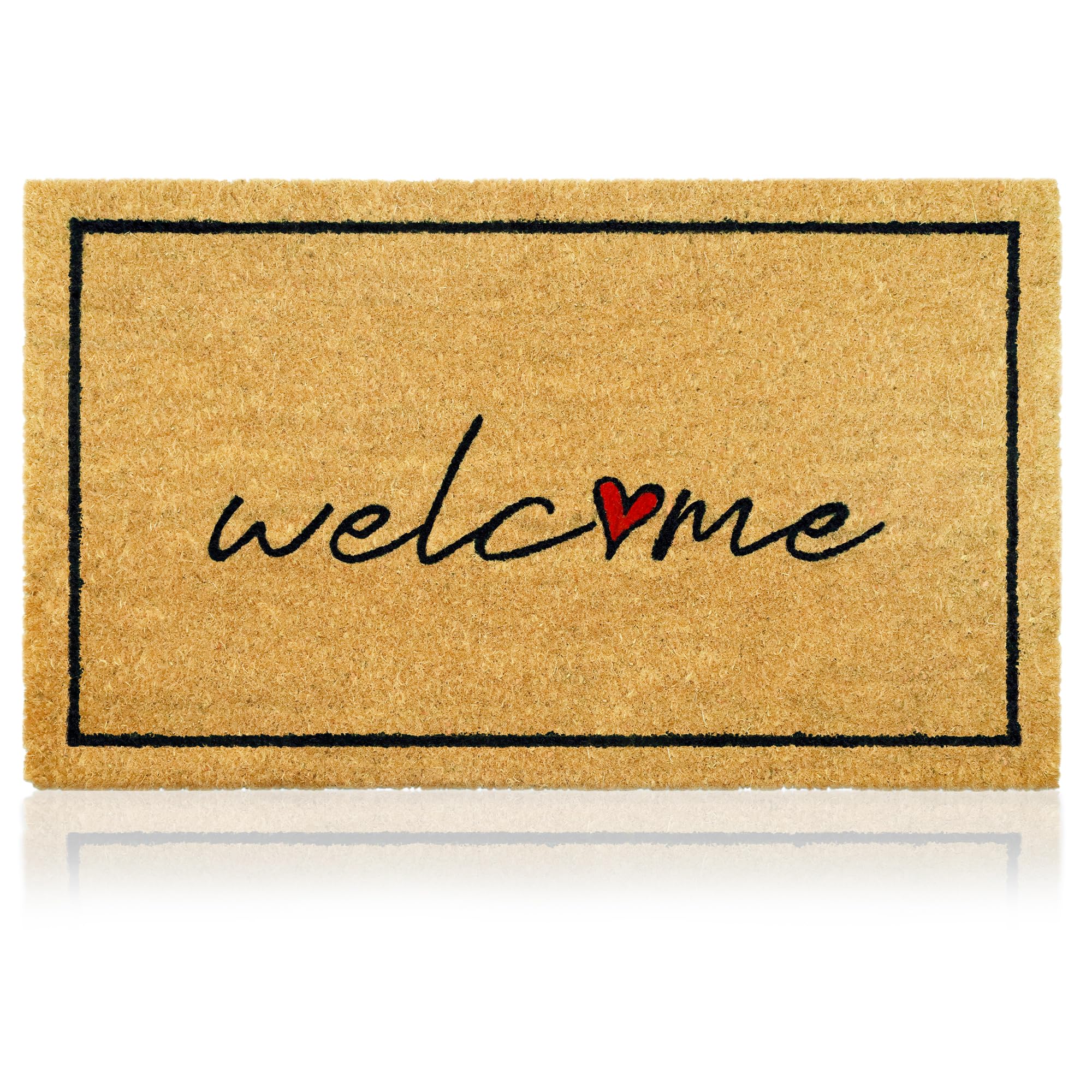 AMARU DOOR MATS Welcome mat at doorway with coconut fiber surface for inviting entry.