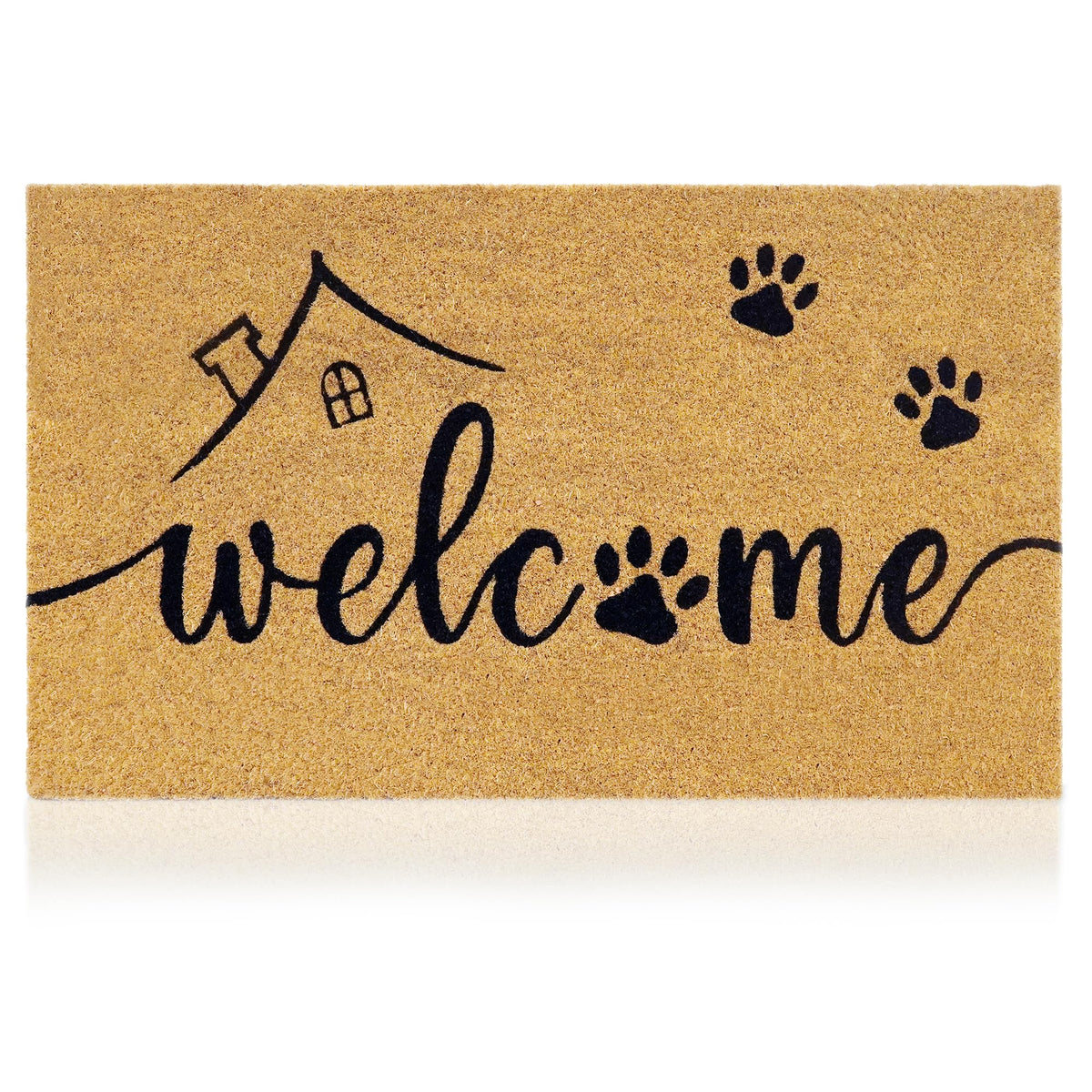 AMARU DOOR MATS Welcome Paws mat at entry with coconut fiber surface for dirt capture